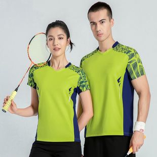 Men's and Women's Breathable Mesh Fitness Badminton Suit Couple Sports Short Sleeve Table Tennis Tennis Top Printable LOGO