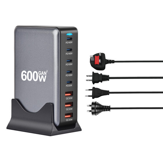 New 3A+5C Multifunctional High-Power Desktop Charger Gallium Nitride Pd600W Cross-Border Popular Mobile Phone Charger