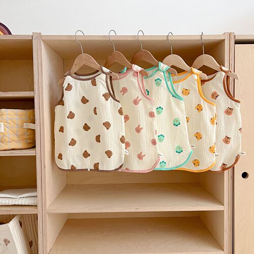 Korean ins baby sleeping bag summer thin cartoon cotton vest style pajamas for men and women baby anti-kick quilt artifact