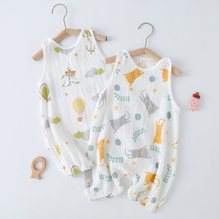 Baby Summer One-Piece Suit for Boys and Girls, Summer Version, Gauze Sleeveless Thin Climbing Suit for Newborns, Bodysuit with Straps