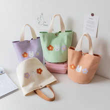 手提包女帆布包韩国新款时尚学生带饭包饭盒便当袋水桶手拎小包包