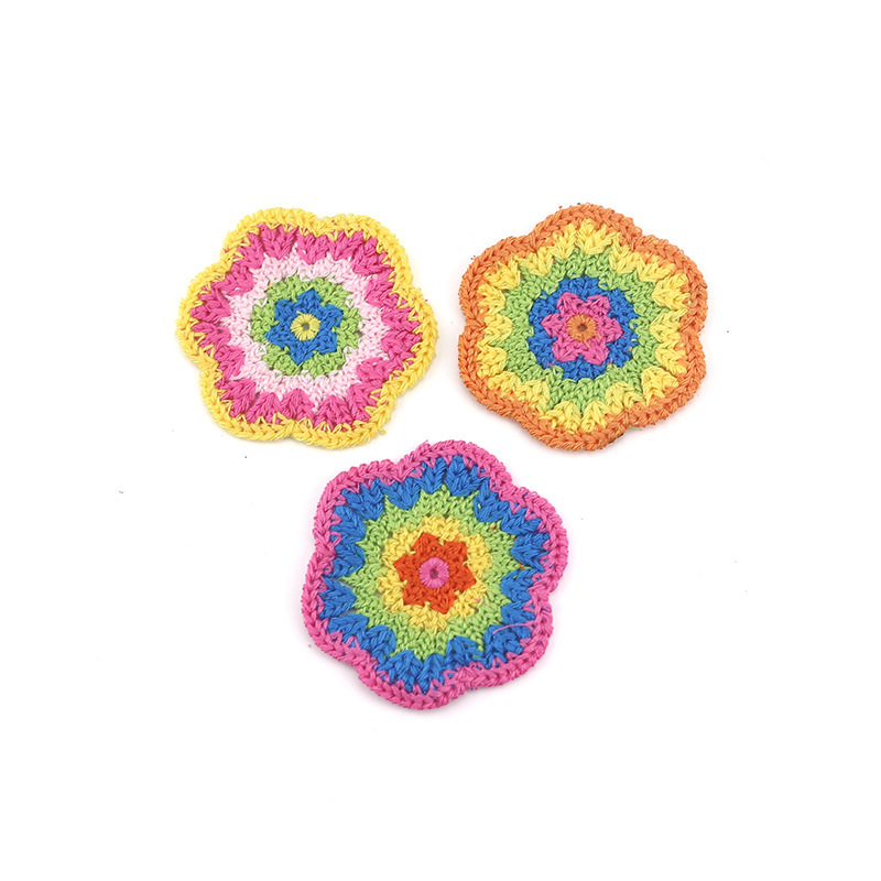 6cm Exquisite Colorfulful Crocheted Flowers Imitation Hand Hook Six-Petal Flowers Women's Clothing Kidsren's Clothing Bags Hats Earrings DIY Accessories
