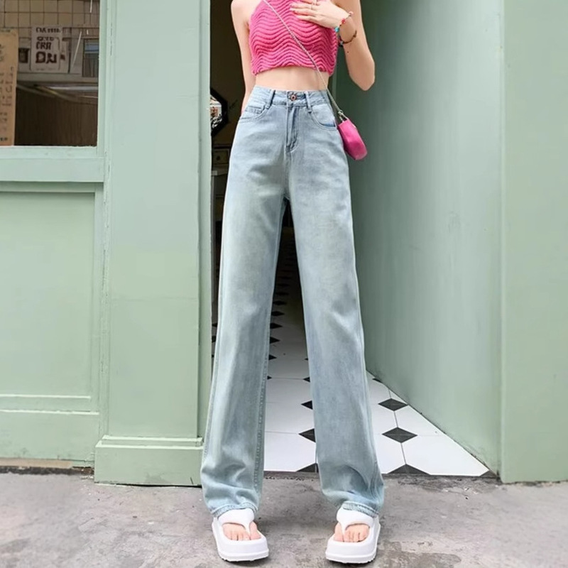 Pink Leather Label Jeans Women's 2025 New Arrival plus size Old Loose Slimming Straight Pants Small Pants Summer