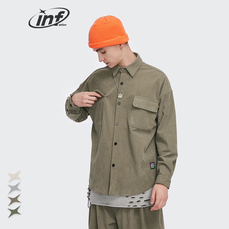 捷展严选|25冬季新品潮牌欧美个性街头灯芯绒开衫男复古翻领衬衫