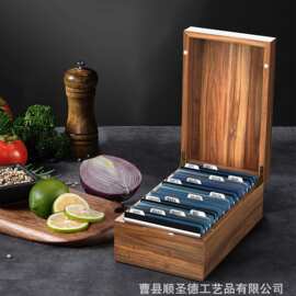 跨境竹制名片夹实木名片收纳盒5个隔层名片架木质桌面名片收纳架