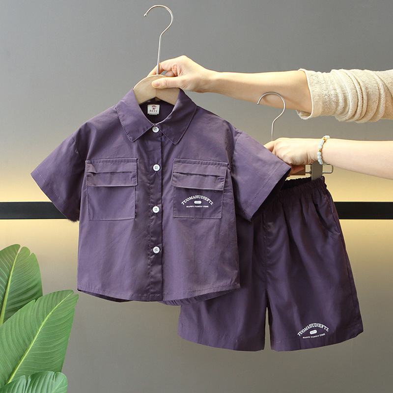 7955 traje de manga corta de verano para niños 2025 nuevo estilo fresco y guapo camisa de verano para niños ropa de bebé de dos piezas de moda