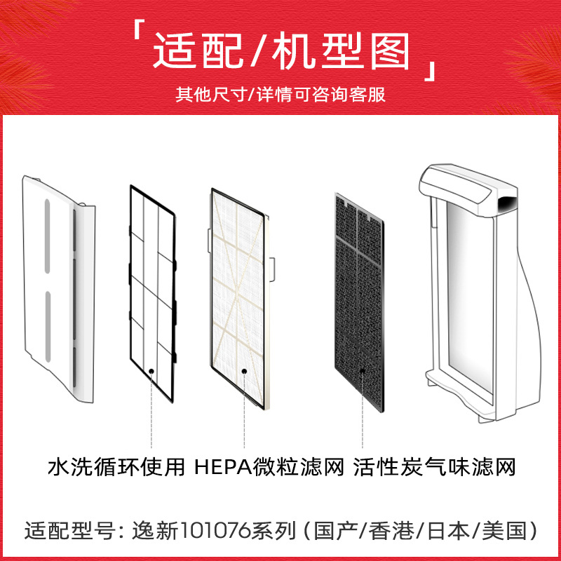 适配安利空气净化器滤网逸新101076CH微粒第2 3层活性炭气味滤芯