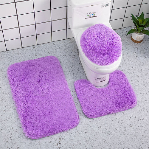 Pure Color Silk Fur Toilet Suite Three-Piece Set Bathroom Bathtub Plush Rug Foreign Trade Cross-Border Dropshipping Anti-Slip Mat