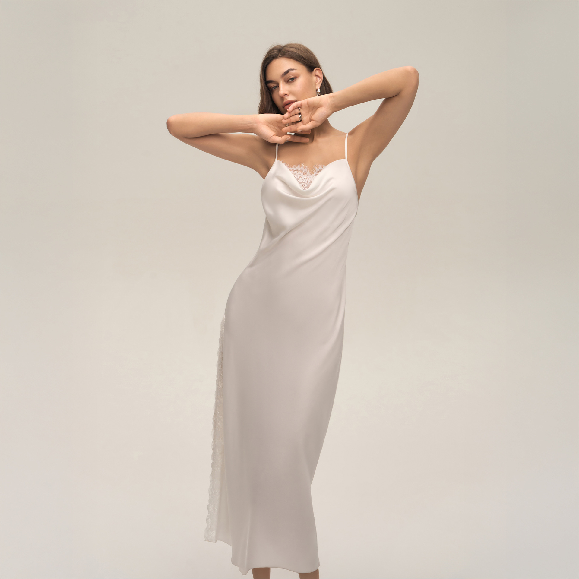 Verano cuello swing satén chiffon encaje sexy de color sólido esling vestido larga ropa para el hogar pijamas mujeres verano SQ3910