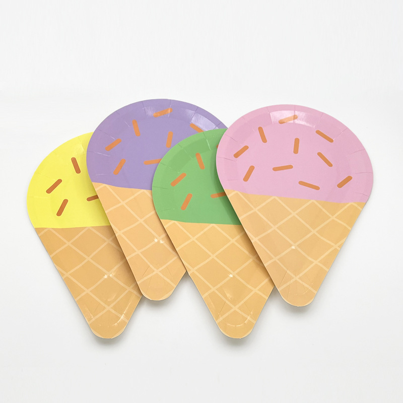 Factory Direct Disposable Sundae Paper Tray Ice Cream Shape Macaron Color Birthday Party Wedding Tray