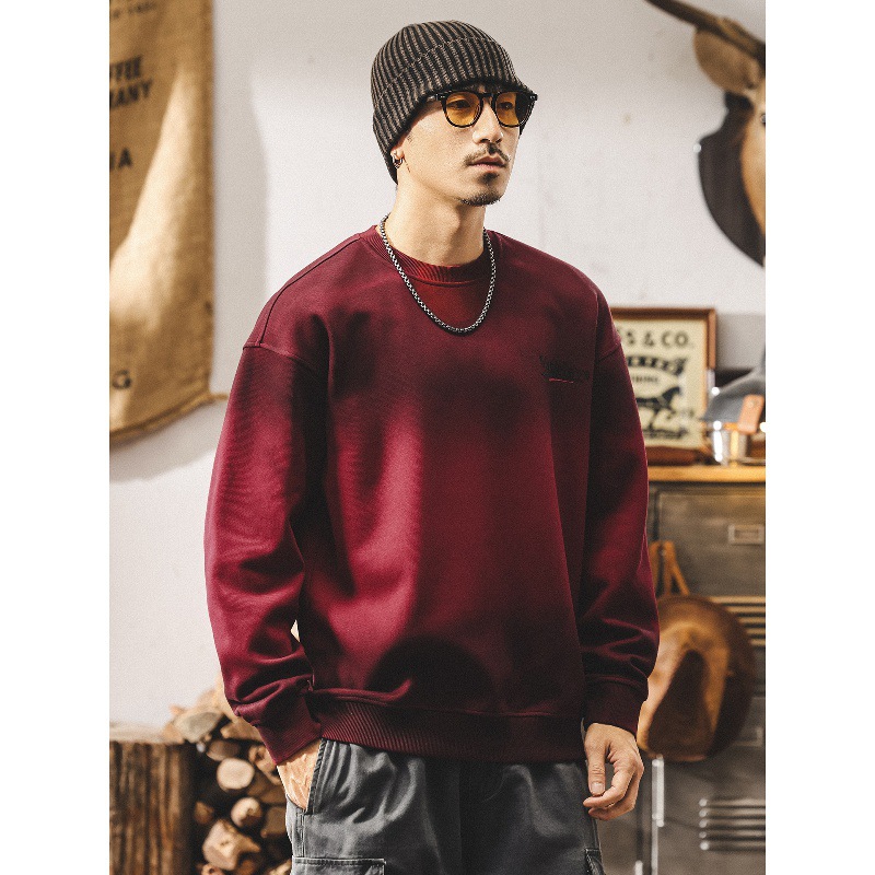 Ankela Rotes, schweres Sweatshirt mit Rundhalsausschnitt für Herren, neue Frühjahr- und Herbstkollektion, amerikanischer Retro-Trend, leicht gefärbt, lockere Passform, Plus-Size-Passform_voghion.com