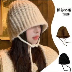 秋冬百搭渔夫帽子女韩系棕色毛线帽美拉德风保暖护耳针织帽子韩版