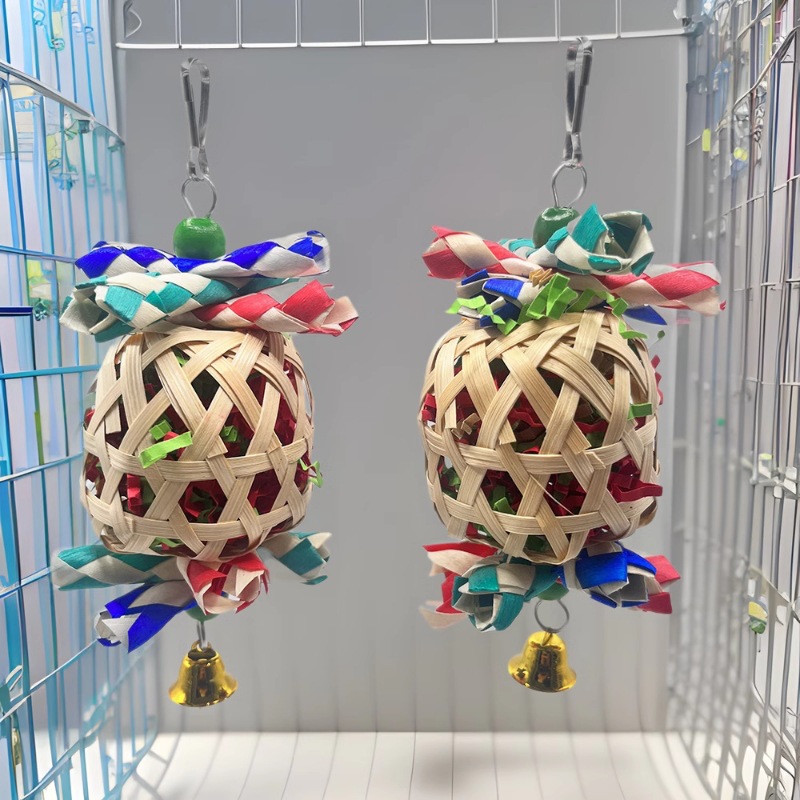 Juguetes de pájaros transfronterizos Juguetes de loro navideño Tubos de papel triturado de colores Suministros de pájaros tejidos Accesorios de decoración de jaulas de pájaros