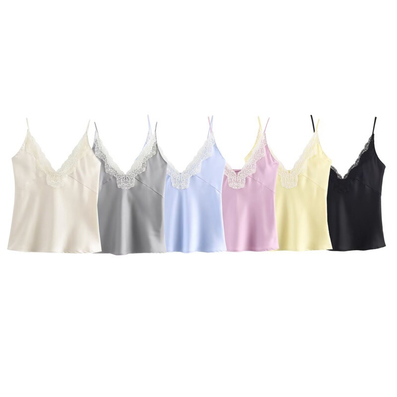 Cross-Border Export European and American Style 2025 Spring and Summer New Lace Splicing Suspender Top 1067261