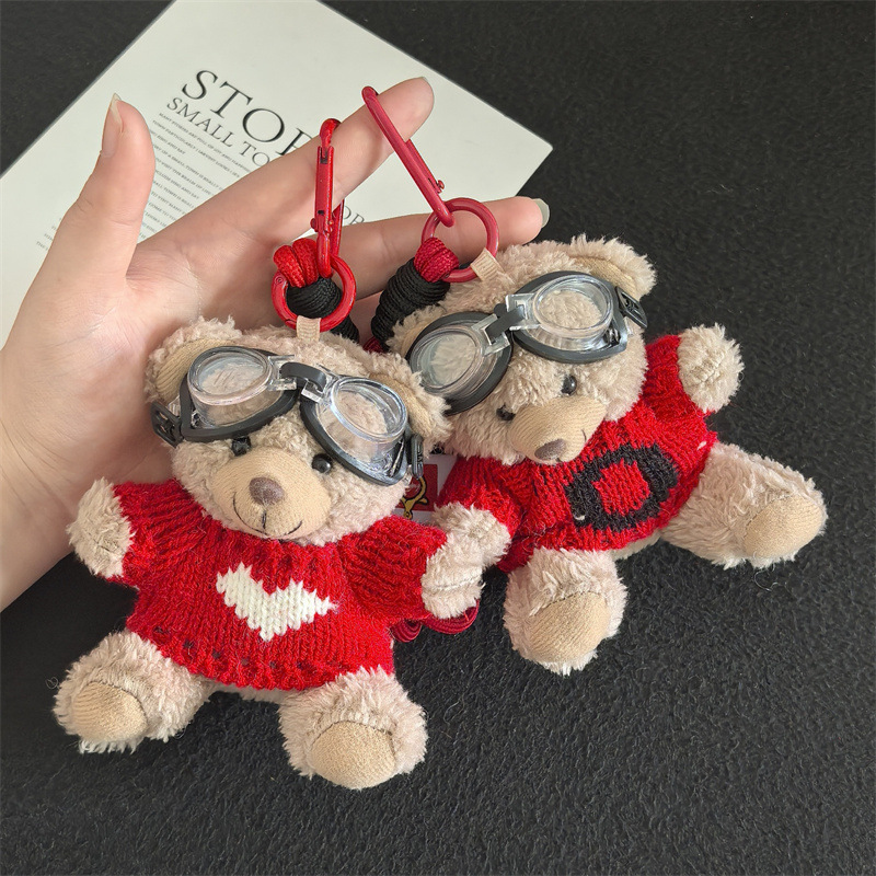 Aviator Bear Bolso Colgante Muñeco de felpa Llavero Escuela secundaria Regalos Joyas creativas