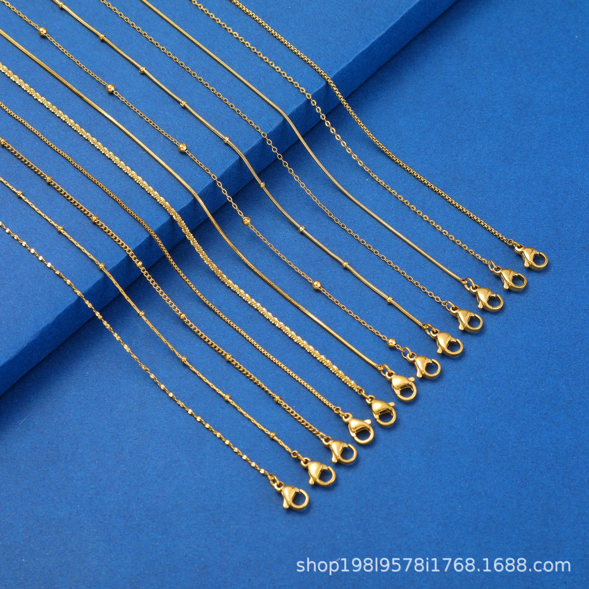 Women's Stainless Steel 0-Shaped Box Necklace Clavicle Chain 18K Vacuum Electroplated Round Bead Sweater Chain DIY Accessories Wholesale