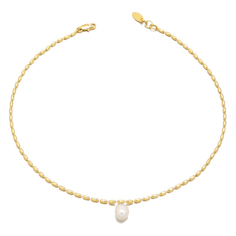 Collar de perlas naturales vintage estilo francés, chapado en latón con oro real de 18K, para mujer, con un toque de alta gama. image 1