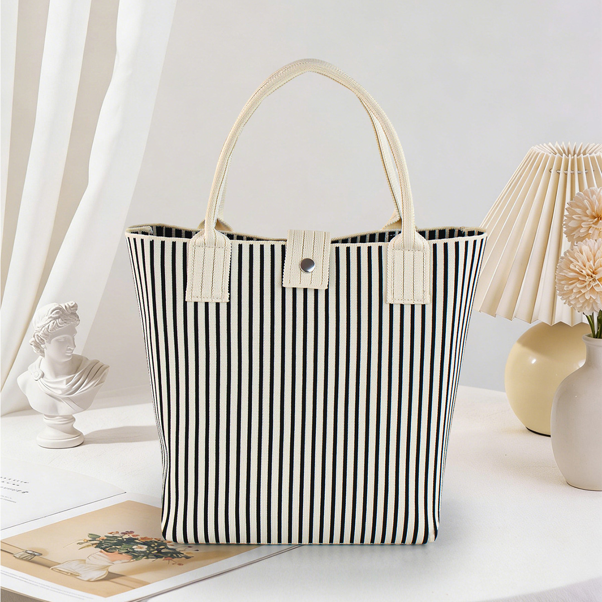 Bolso de tejido coreano de gran capacidad de transporte de moda de mil pájaros bolsos de mano casuales versátiles bolsos de bento image 21
