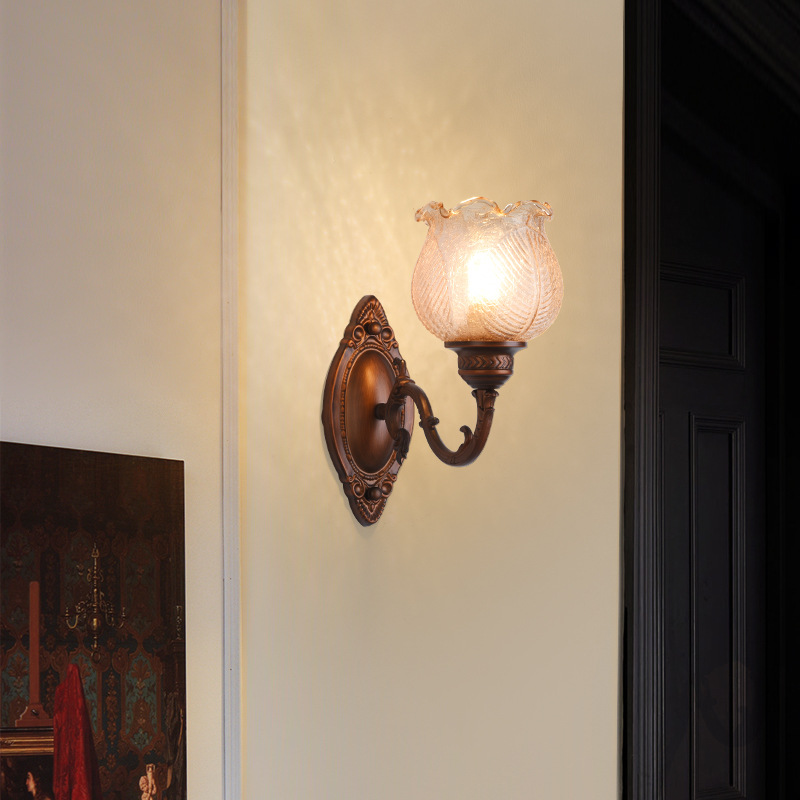 American Retro Indoor Bedroom Bedside Wall Lamp French Glass Personalized Bar Mid-Century Style Staircase Corridor Aisle Lamp