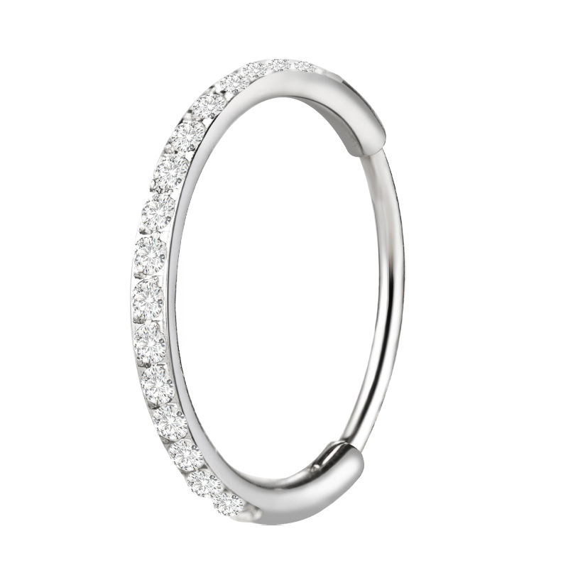 Zesen F136 Titanium Alloy One-Piece Diamond Earrings Carved with Zircon G23 Titanium Round Wire Earrings detail image 13