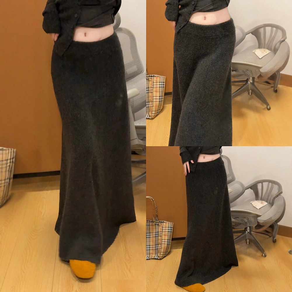Autumn and Winter New Knitted Skirt Women's High-Waist Slimming Hip-Hugging Fishtail Skirt High-End Draped Thickened Long Skirt
