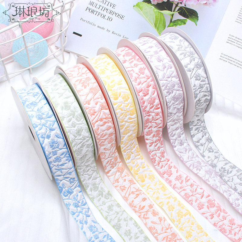 浮雕玫瑰丝带鲜花礼品花艺包装织带花束缎带花朵压纹diy配件