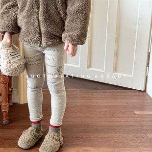 2025 Spring and Autumn New Children's Clothing Girls Winter Brushed Printed Leggings Trousers Children's Pants 5638