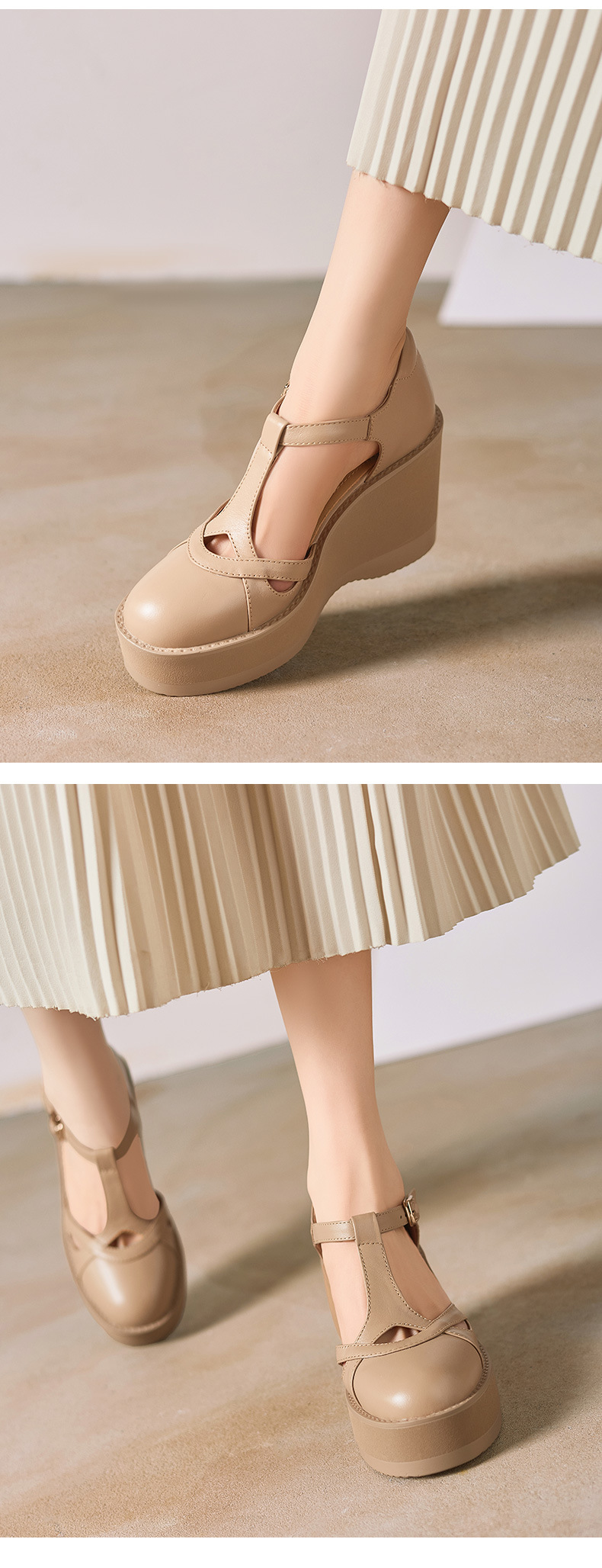 Sandal cao gót nữ quai ngang khóa T, đế dày platform, gót 9.5 cm — đen chi tiết 9