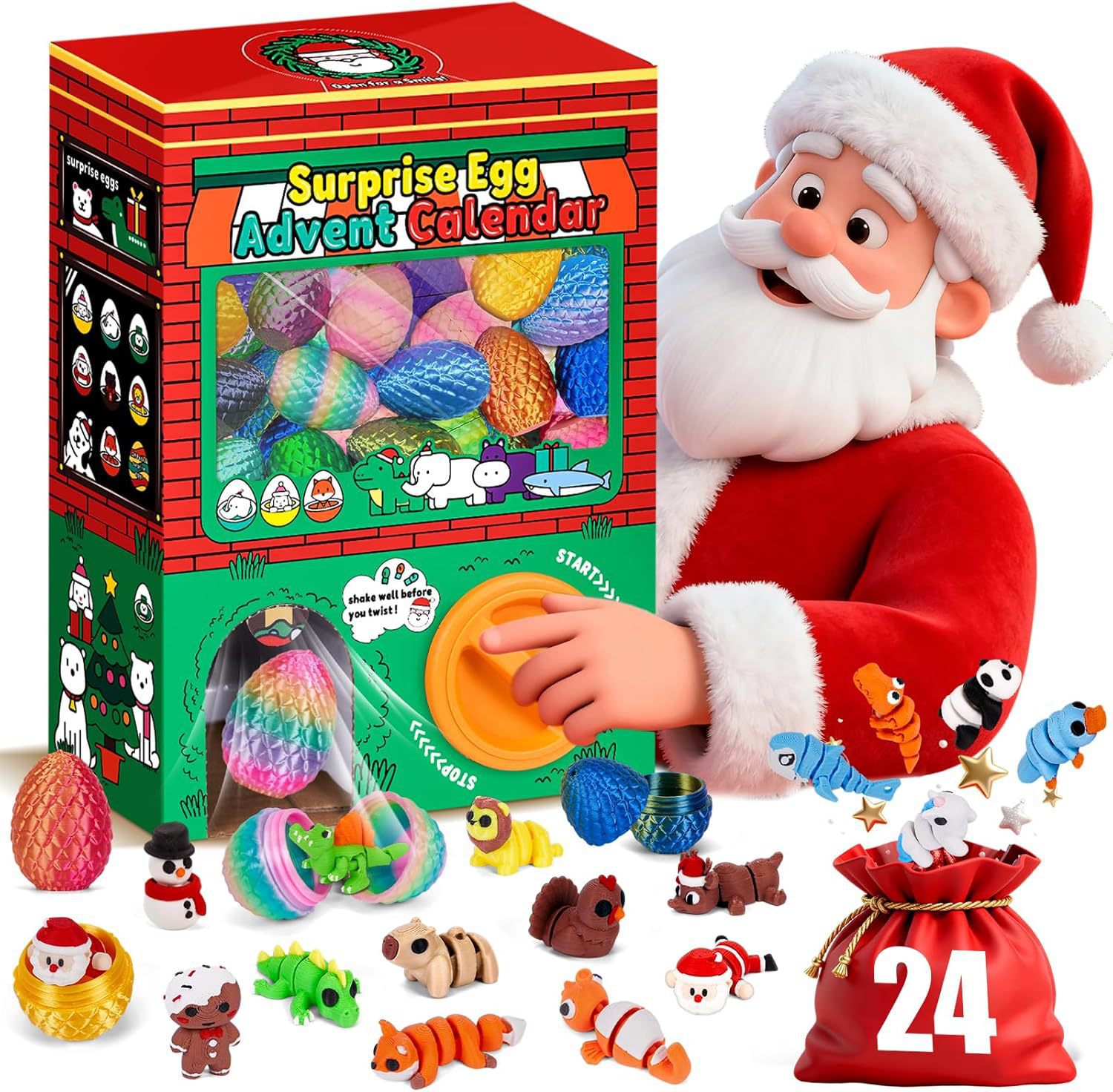 Bloques de construcción transfronterizos Calendario navideño Caja ciega Cuenta atrás 24 cuadrículas Coche de bricolaje para niños Bloques de construcción de dinosaurios Caja ciega rasgada a mano