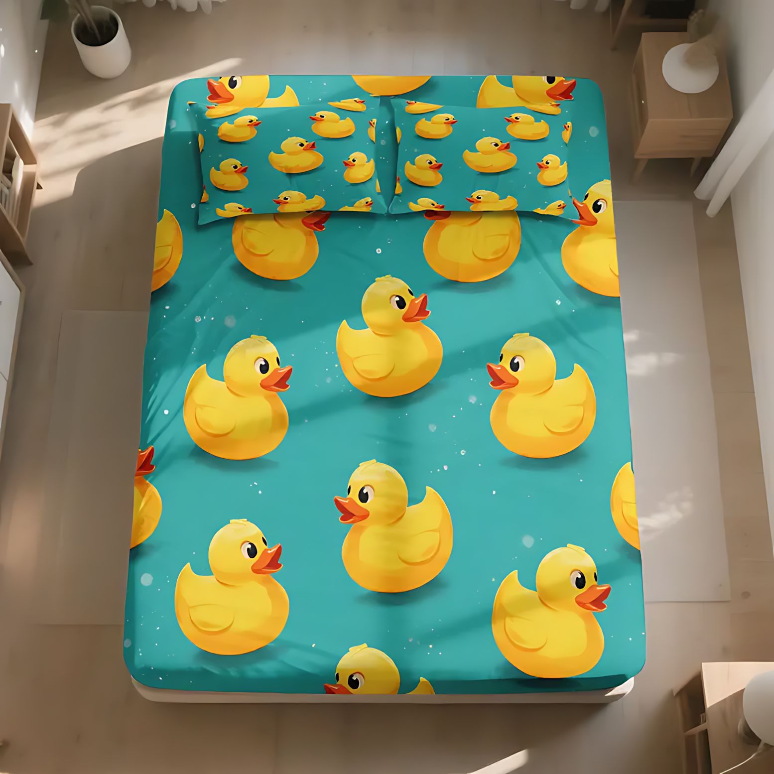 TEMU / JIT transfronterizo lindo pato amarillo temático impresión digital 3D cama de cama de cama cama de cama