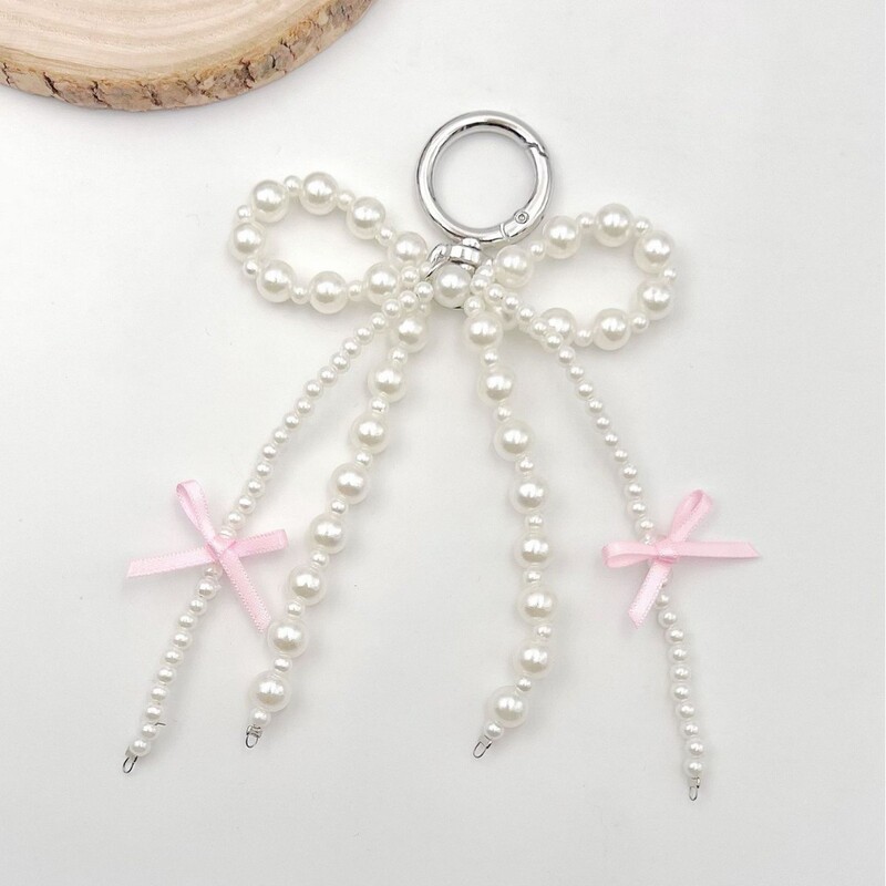Korean Jewelry Ins Fashion Bow Pearl Mobile Phone Chain Bag Hanging Keychain Accessories Hair Accessories Design Girl