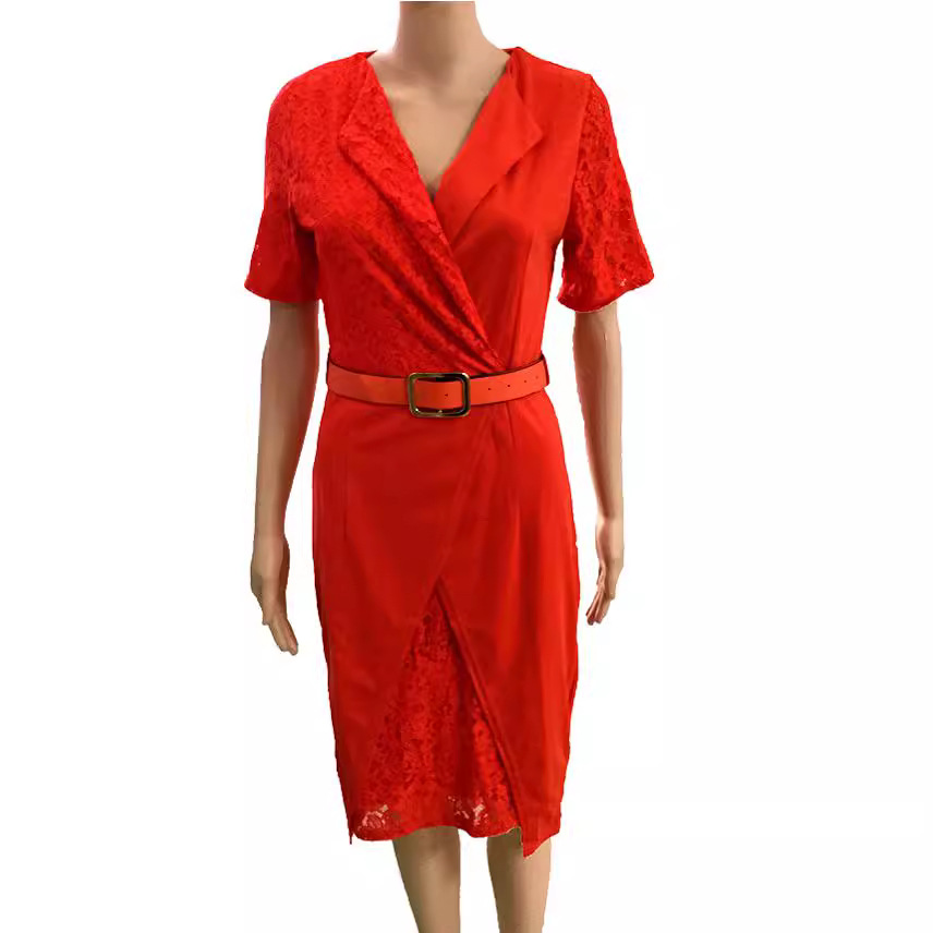 African women's clothing dress irregular skirt sexy V lace commuter pencil dress belt style