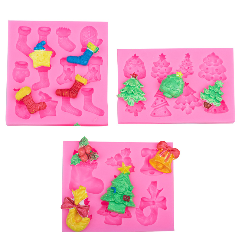 Serie de Navidad decoración molde de silicona dulces calcetines de Navidad árbol de Navidad campana fondant pastel postre Decoración