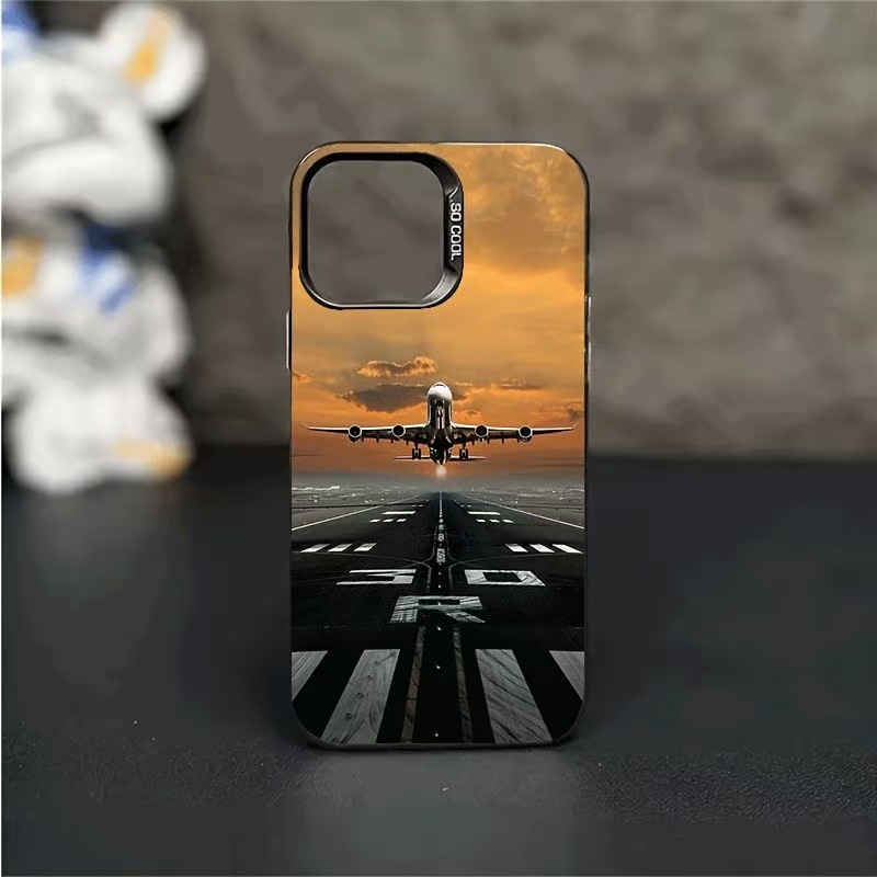 El despegue del avión es adecuado para la carcasa del teléfono móvil Apple 16Promax, carcasa de gas personalizada iPhone15/14/13 texto 12