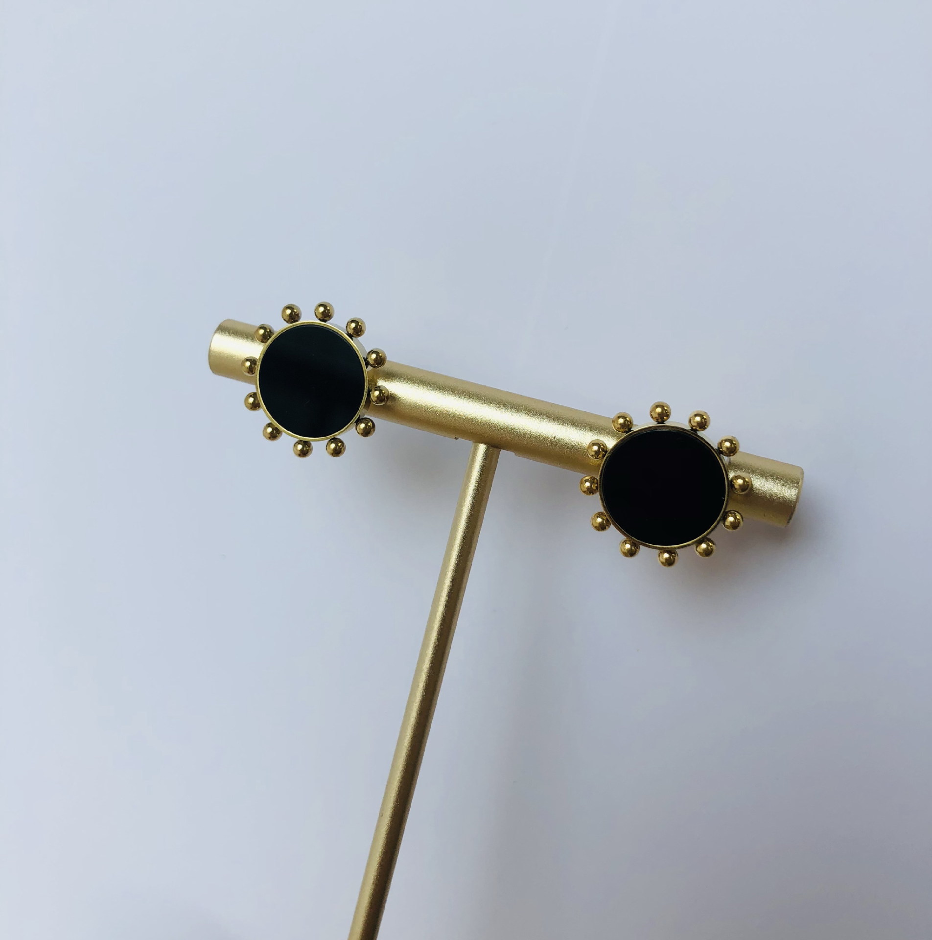 Black acrylic round small cartoon earrings stainless steel