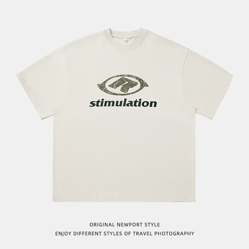 Color-block letter print short-sleeve t-shirt for men, summer round neck t-shirt, Japanese-style loose texture pure cotton half-sleeve q