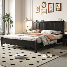 法式全实木床现代简约1.8m小户型家用1.5m主卧单双人黑色储物婚床