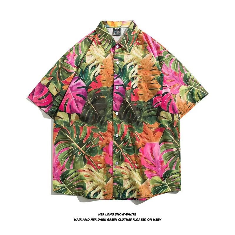 Hawaiian Beach Floral Shirts For Men Short Sleeved Summer Sanya Seaside Vacation Loose Style Retro Design_viptrois.com