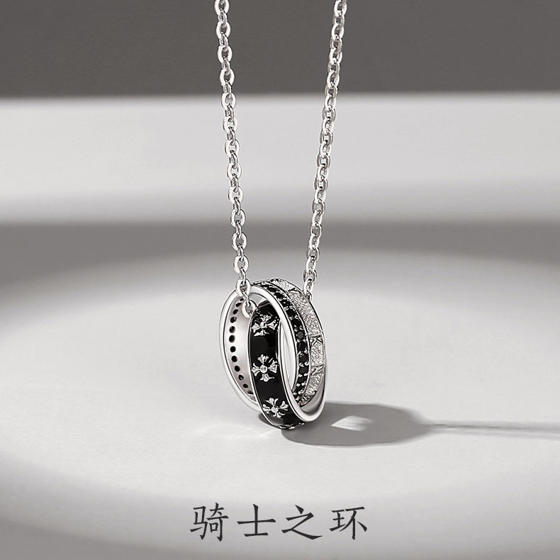 Knight's Ring Necklace for Men, Ins Design, Trendy Brand, Hip-Hop Versatile, Light Luxury Pendant, Gift for Boyfriend, Wholesale Light Luxury, Niche Product