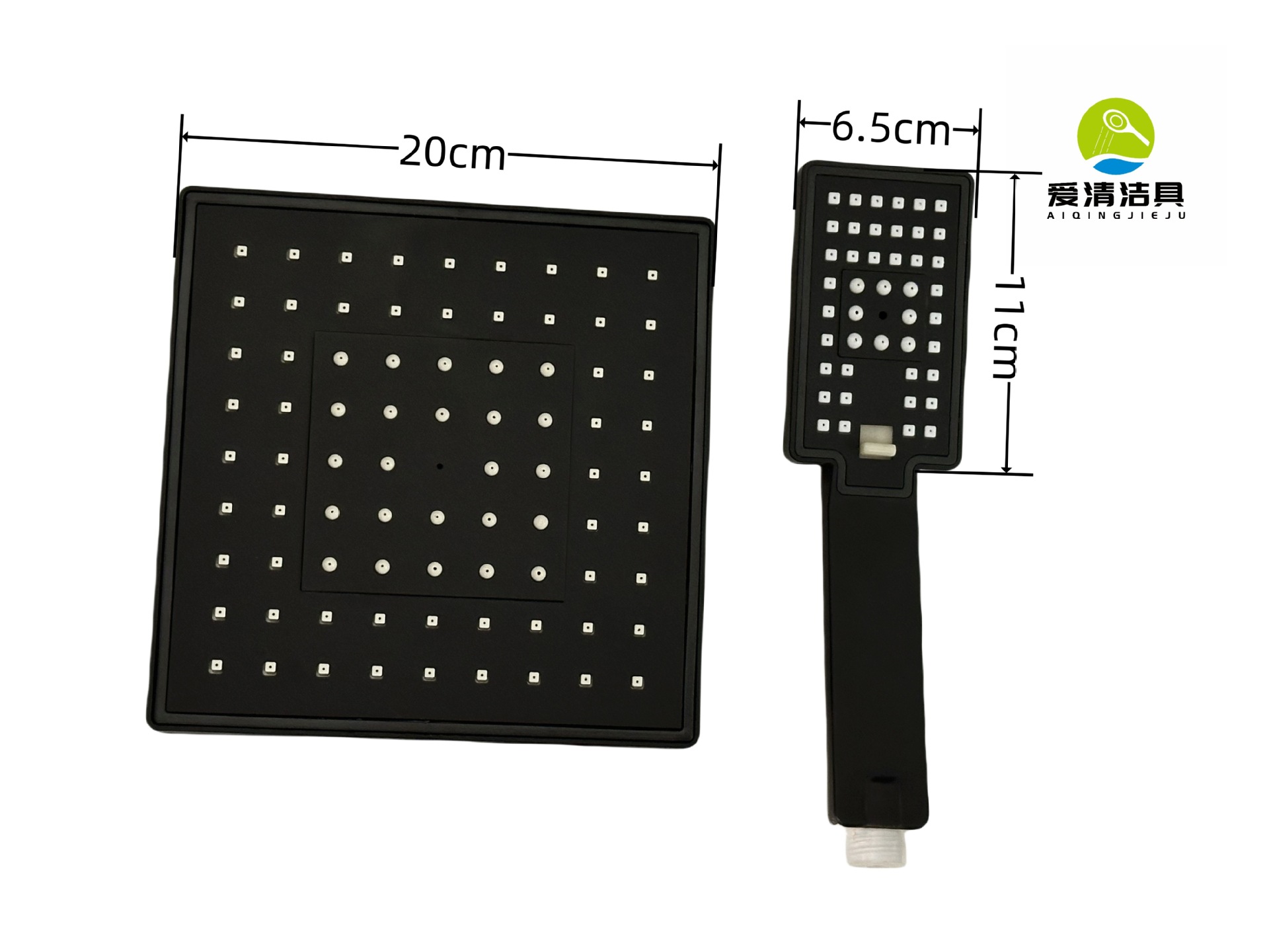 Classic Home bathroom and toilet pressurized square black background white dot Shower head Set (Unpainted) Specification drawing