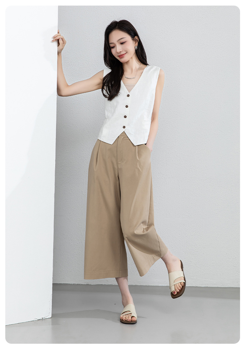 Quần culottes nữ ống rộng cạp điều chỉnh xếp ly mùa hè — màu xanh navy chi tiết 26