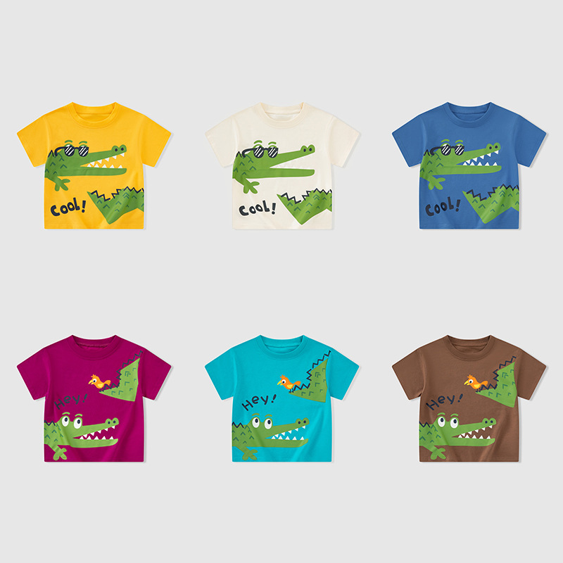 Be top camiseta de manga corta para niños verano nuevo estilo chico chaqueta de bebé dibujos animados cocodrilo envío transfronterizo de una pieza