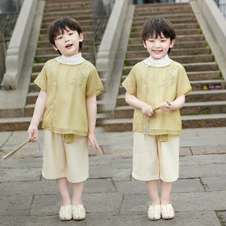 男童25年夏季新款短袖汉服套装宝宝幼儿园表演服儿童唐装网红国潮