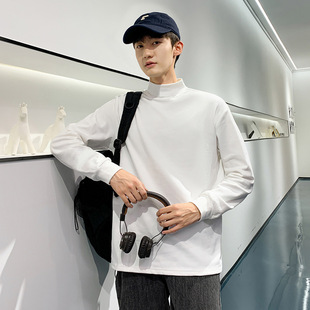 Double-sided velvet √ sweater men's autumn and winter Korean fashion semi-high collar inside ins thick long sleeve T-shirt base shirt