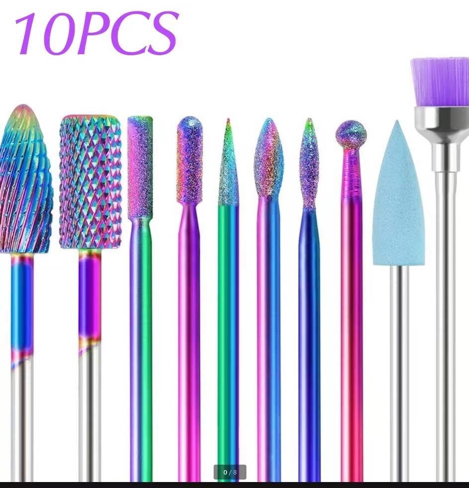 Unidad de pulido de uñas, taladro eléctrico de uñas, 10 piezas de cerámica, aleación de aluminio, acero, herramienta de pulido de piel muerta.