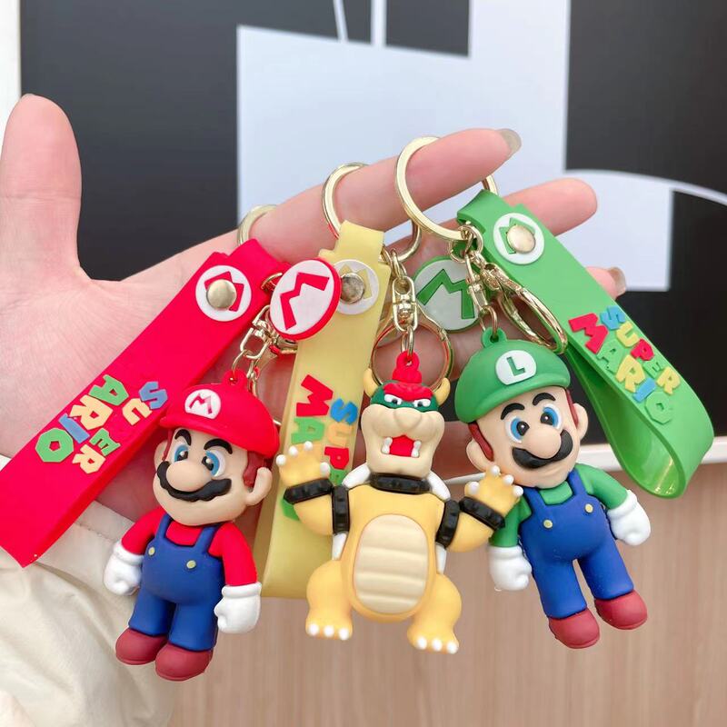 Cartoon Mario Doll Three-Dimensional Keychain Car Key Chain School Bag Backpack Pendant Small Commodity