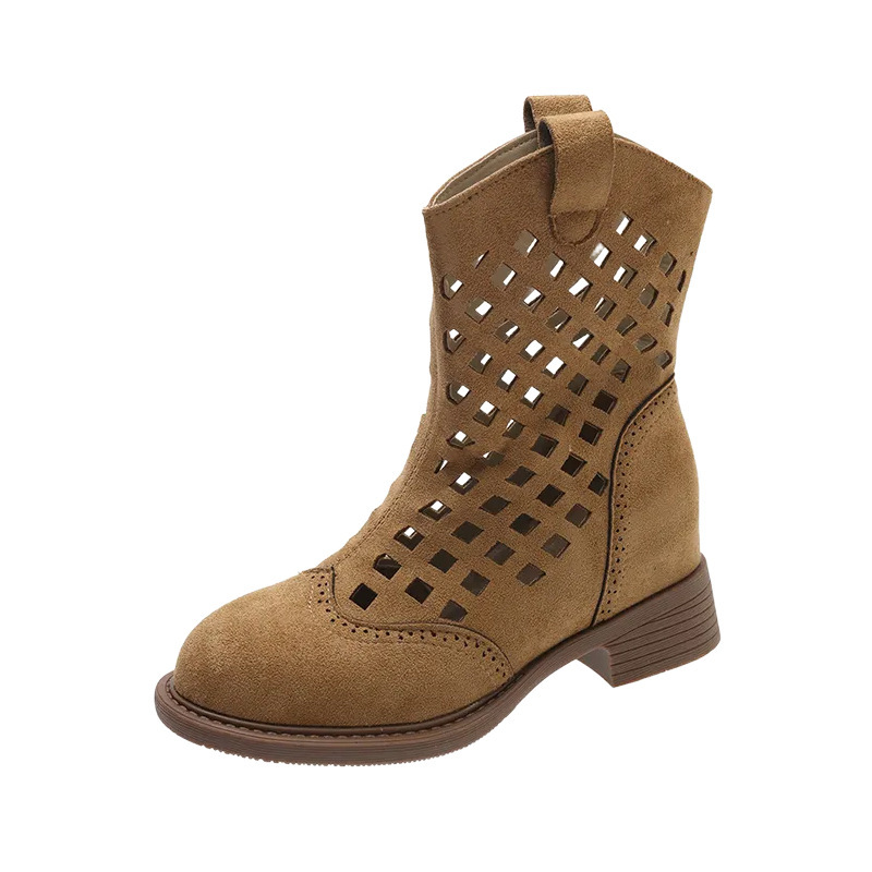 Botas huecas para mujeres primavera y verano de 2026 nuevas botas de talón grueso transpirables de altura delgada botas Martin transpirables