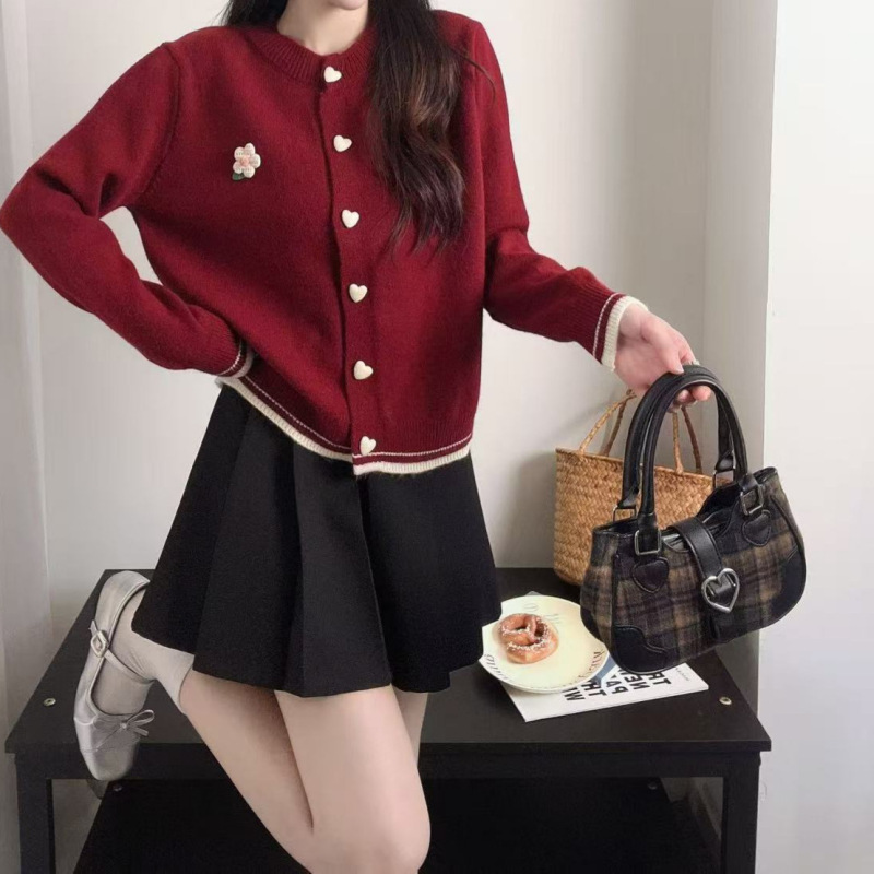 高级感气质软糯圆领毛衣女秋季新款甜美小香风宽松针织衫外套|undefined