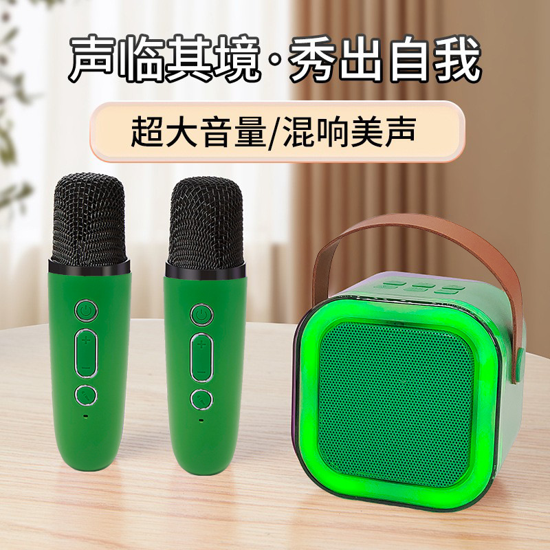 跨境爆款K12蓝牙音箱话筒一体户外直播家用K歌带麦克风音响迷你|undefined