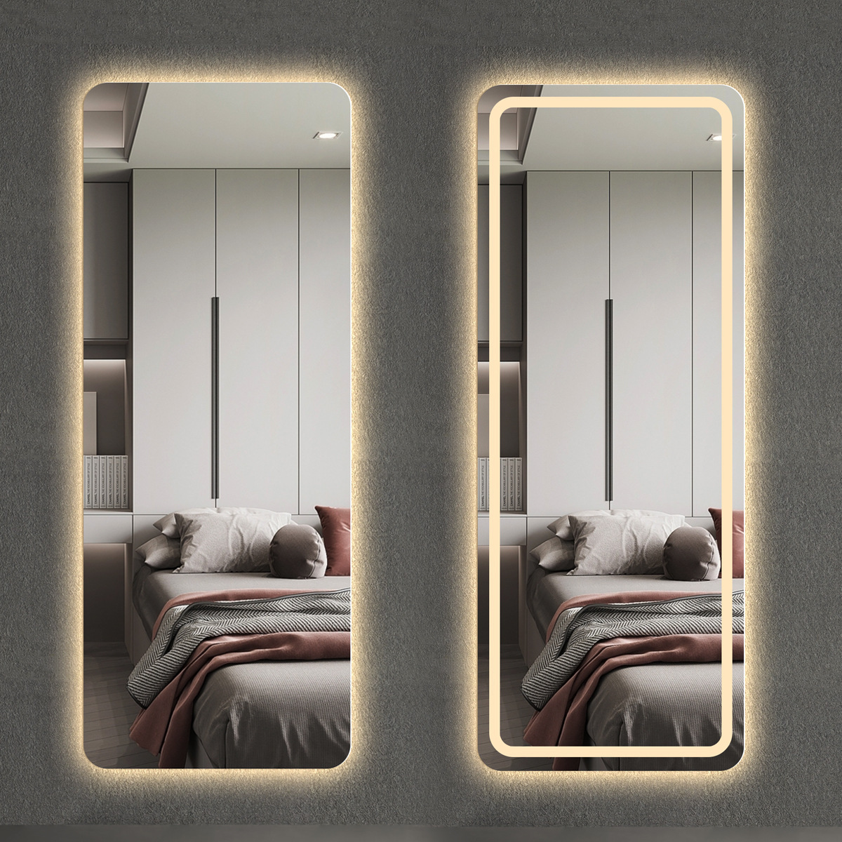 Espejo de pared de lujo ligero, espejo de cuerpo completo, espejo LED luminoso inteligente, espejo de prueba de inducción con luz, espejo de puerta de entrada doméstica image 2